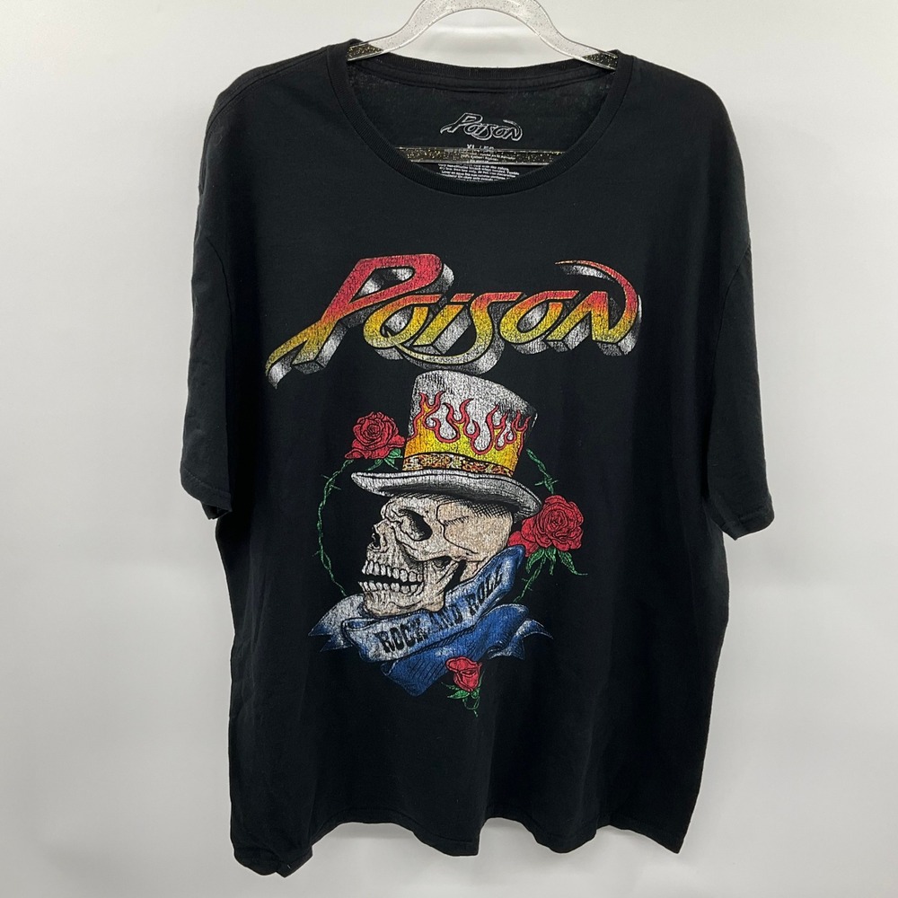 Poison Band T-Shirt Skull Graphic XL Black Rock and Roll Edgy Grungecore Metal